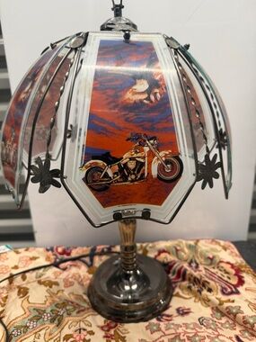 Vintage OK Lighting Motorcycle Glass-panel Touch Lamp Rare